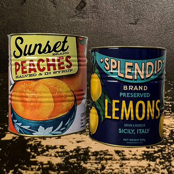 Replica Sunset Peaches / Lemons - Vintage Fruit Tins - Set Of 2  *NEW IN*