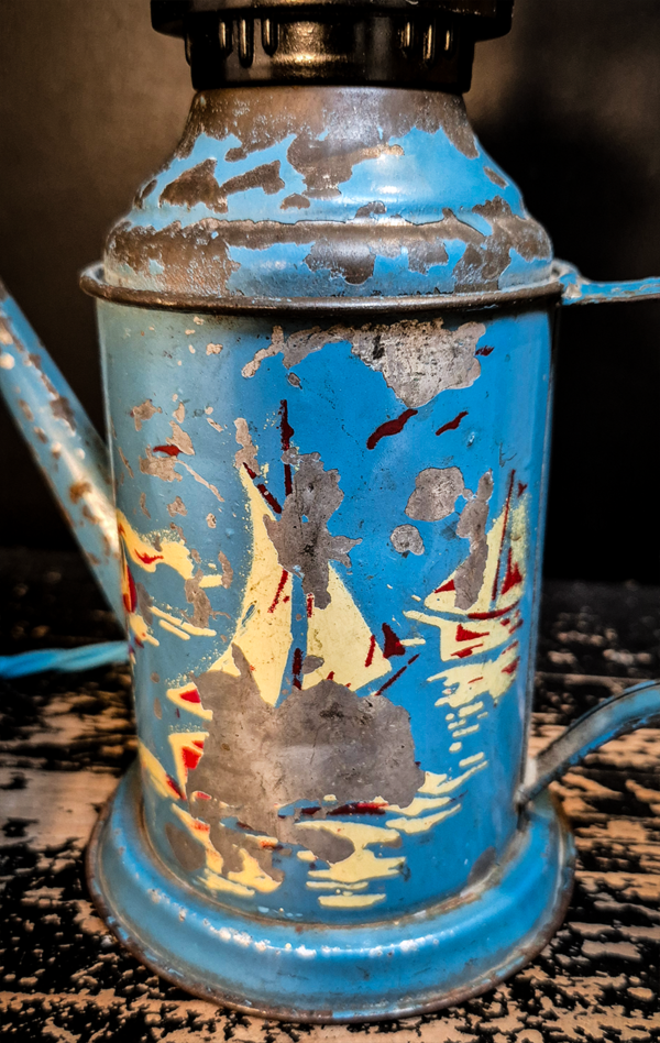 Vintage Tin Tea Pot Lamp - Sky Blue - Image 5