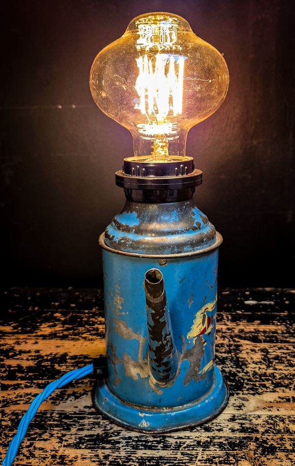 Vintage Tin Tea Pot Lamp - Sky Blue - Image 3