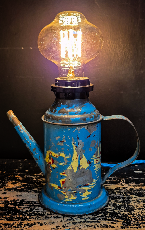 Vintage Tin Tea Pot Lamp - Sky Blue