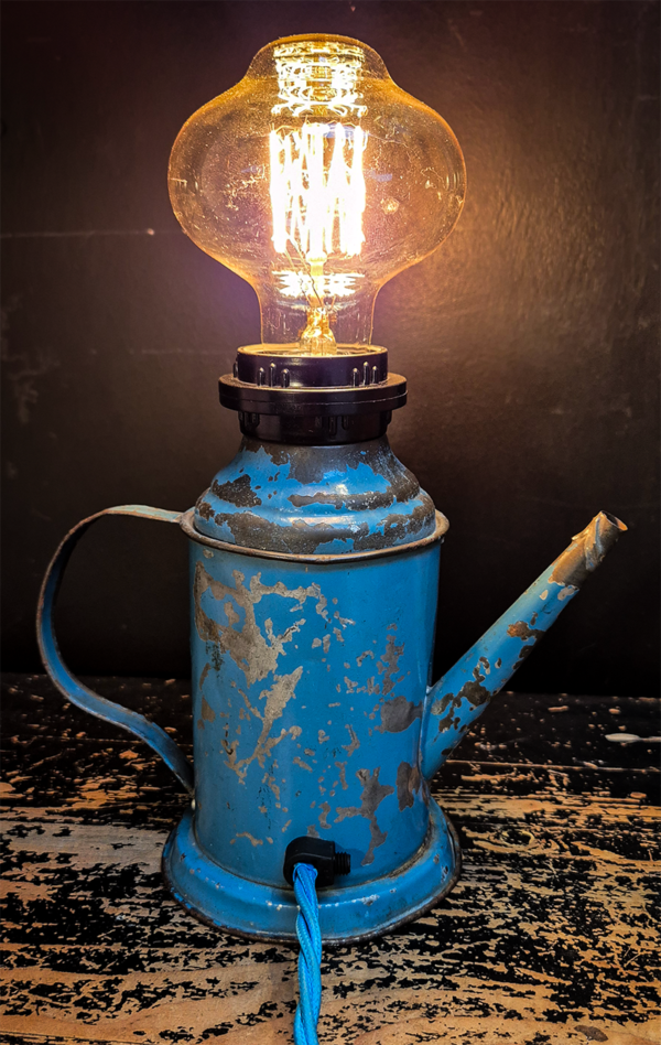 Vintage Tin Tea Pot Lamp - Sky Blue - Image 2